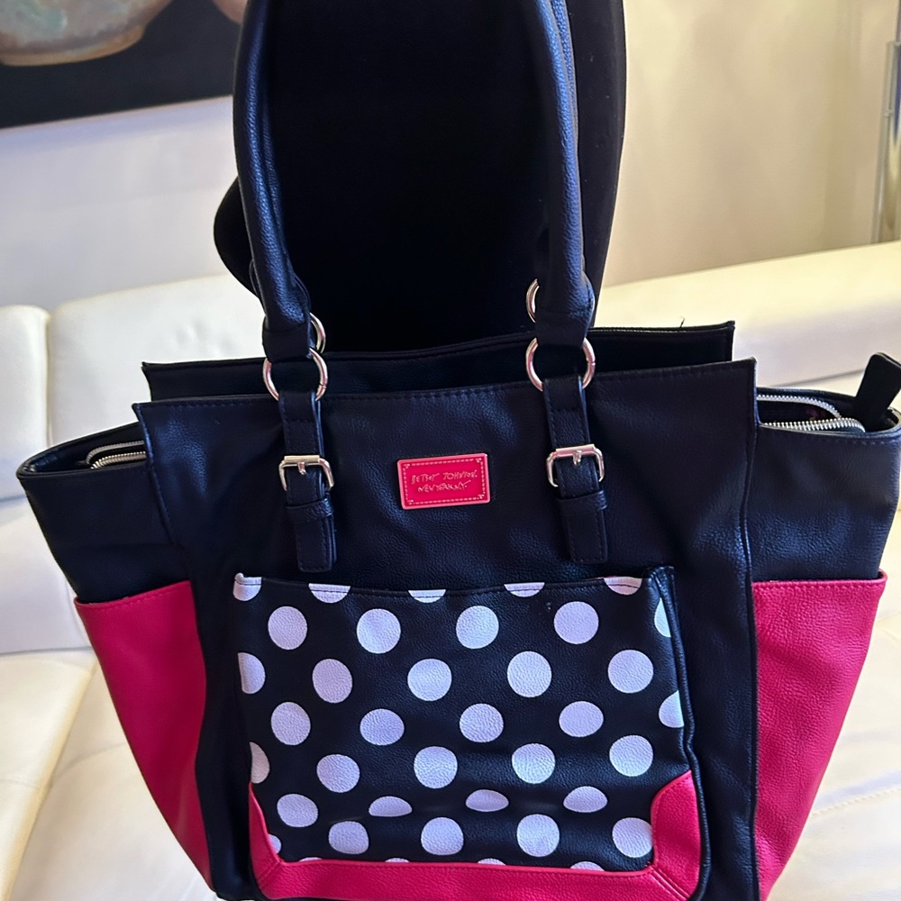Betsy Johnson Pebbled Leather part Polka Dot Pocketbook